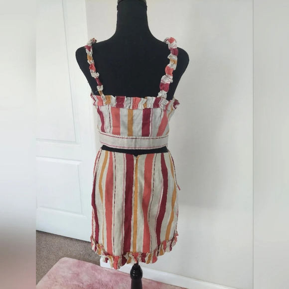 Lulu's Clara Lee Pink Striped Ruffle Crop Top Skirt Set Cotton Size Meduim - Picture 3 of 7